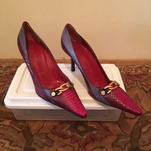 St John Burgundy & Grey snakeskin pumps